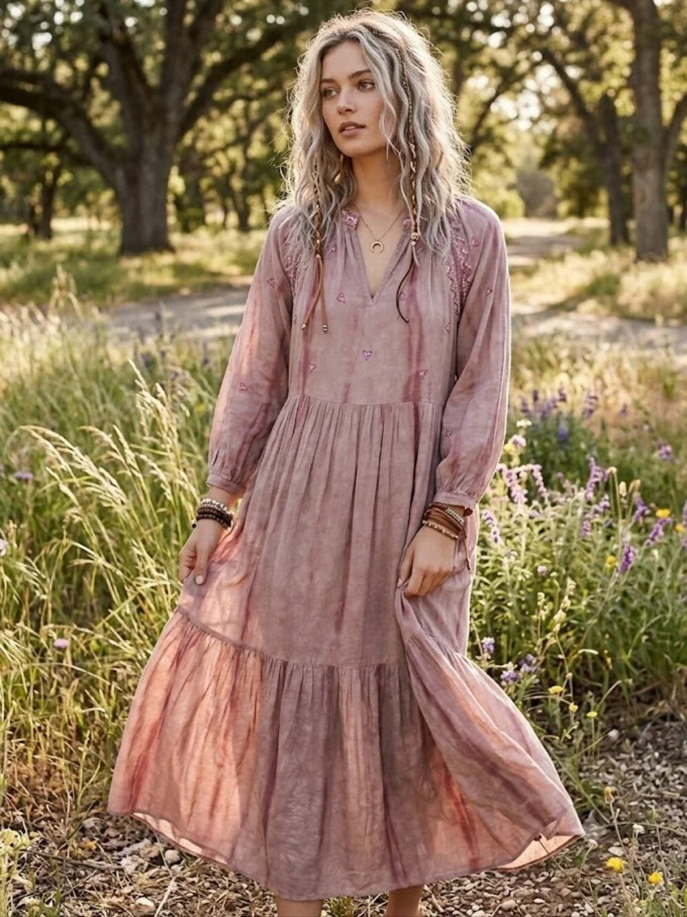 Zara | Dresses | Zara Boho Tie Dye Embroidered Maxi Dress Size Xs